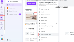 Chọn dự án trong Team cần sao chép