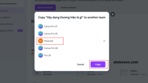 Chọn tài khoản cá nhân và tiến hành Copy
