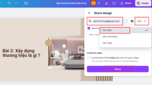 Nhập email cần share và cấp quyền chỉnh sửa
