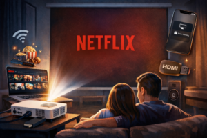 Nhiều người lựa chọn xem Netflix trên máy chiếu để tận hưởng hình ảnh lớn, sống động
