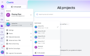Góc trái màn hình chỗ ảnh đại diện - Nhấn vào chọn Team có dự án cần share