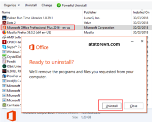 Nhấn trực tiếp vào nút Uninstall