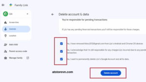 Tick vào các ô xác nhận và chọn “Xóa tài khoản và dữ liệu”.