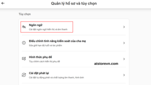 Chọn mục Language (Ngôn ngữ)